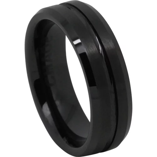 Grooved Ceramic Black 7mm Mens Ring