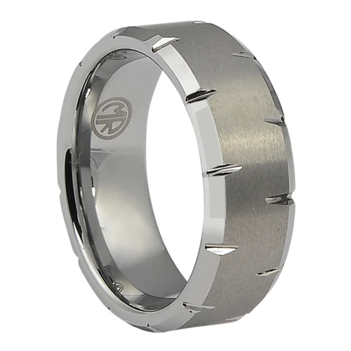 Unyielding Cut Edge Mens Tungsten Ring