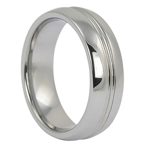 Timeless Flair Polished Tungsten Carbide Ring with Twin Centerline Grooves