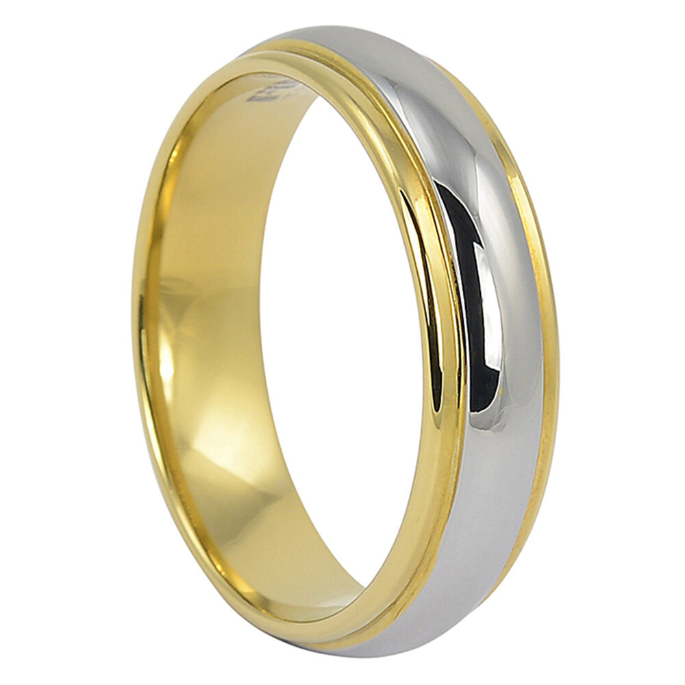 FTR 022 Gold Edged Tungsten Mens Wedding Ring