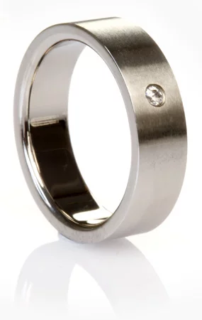 Simple & Elegant Brushed Titanium Band with Inset Simulated Diamond