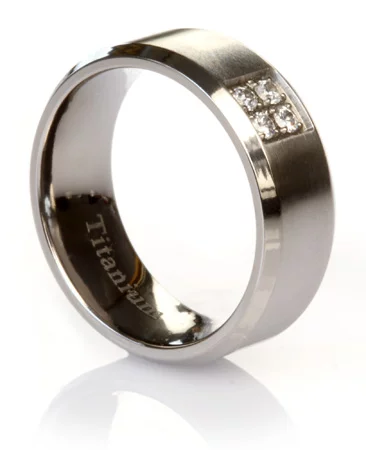 Subtle Elegance Satin Finished Titanium Band with Four Simulated Diamonds