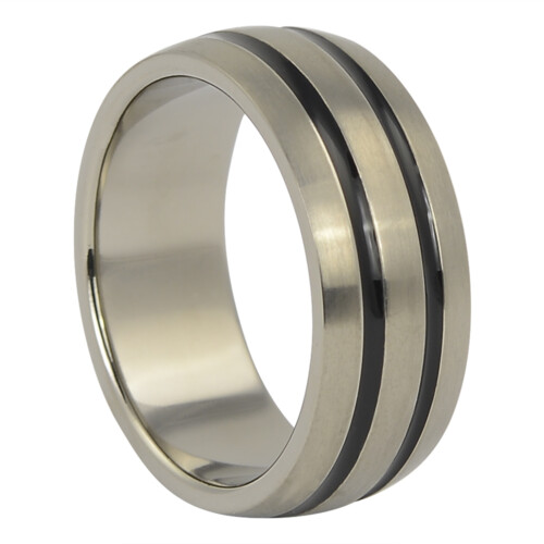 ITR 044 Titanium Mens Ring with Dual Black Inlay