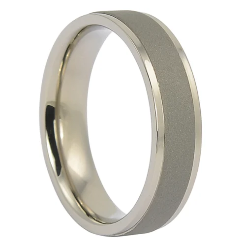 Unique Matte Finish Titanium Ring with Stone Blasted Centerline