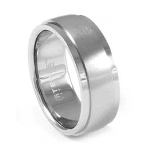 Wide Titanium Men's Ring with Satin Finish and Step Edge