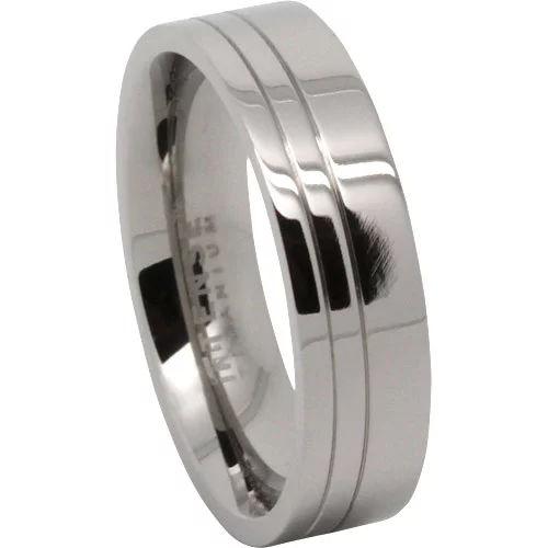 Simple Yet Distinctive Titanium Wedding Ring with Twin Offset Grooves