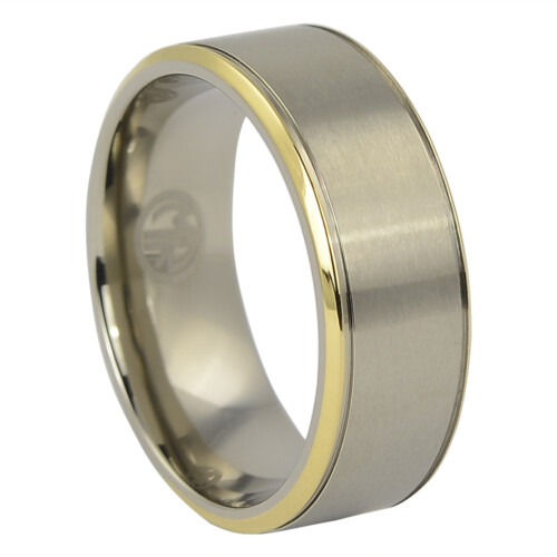 ITR 071 Mens Titanium Ring with Gold Edge