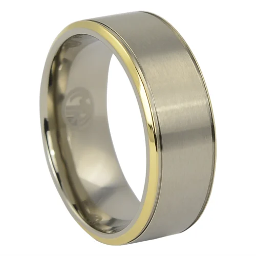 Titanium Ring with 14k Gold IPG Edge and Brushed Finish