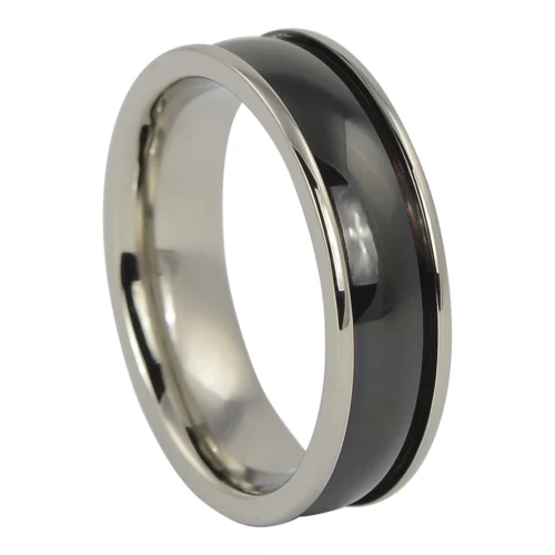 Titanium Ring with Black IPB Centerline and Polished Edges