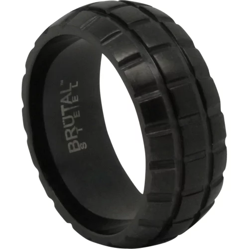 Grooved Black Steel Ring