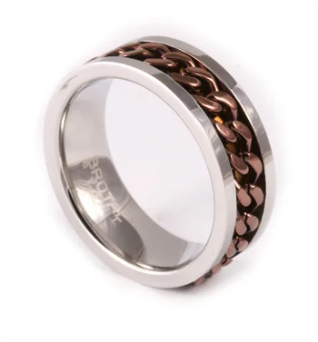Mens Steel 8mm Ring with Gold Plated Chain