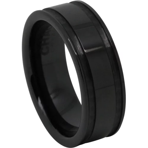 Black Twin Groove Mens Ceramic Ring