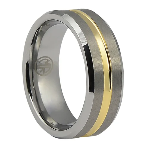Versatile and Stylish Tungsten Men's Wedding Ring with Gold Centerline