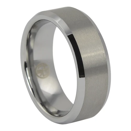 Bold and Comfortable Brushed Tungsten Ring with Polished Tapered Edges
