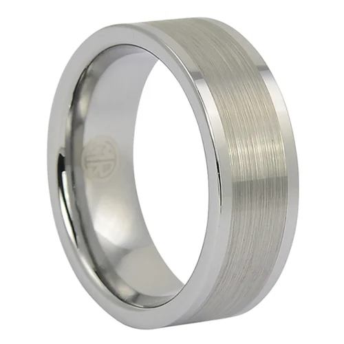 Brushed Flat Tungsten Ring with Polished Edges – 8mm Wide Comfort Design
