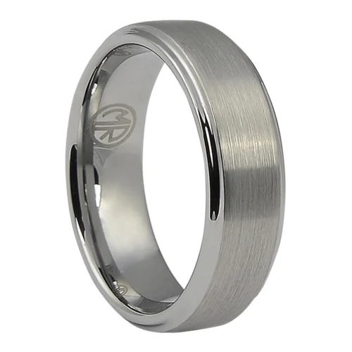 Tungsten 7mm Men's Ring with Brushed Finish and Polished Stepped Edges