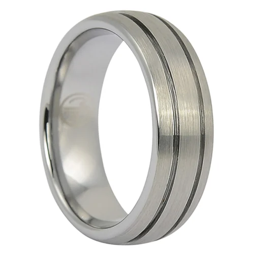 Subtle Sophisticated Brushed Tungsten Band with Twin Polished Grooves