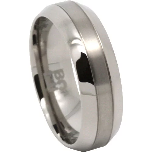 Titanium Band with Brushed Finish and Prominent Polished Tapered Edges