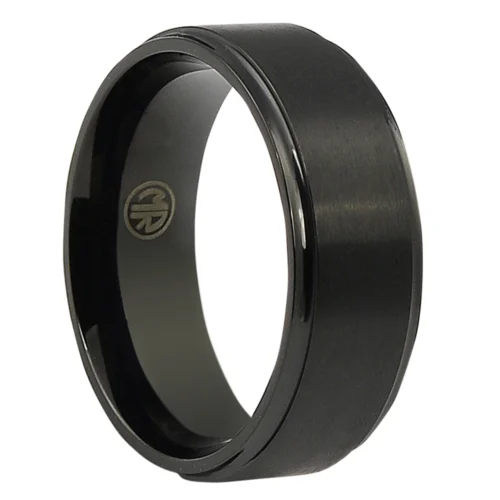 Unique Step Edge Mens Black Titanium Ring