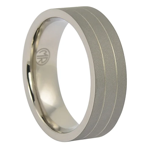 Strength and Sophistication Dark Matte Finish Twin Groove Mens Titanium Ring