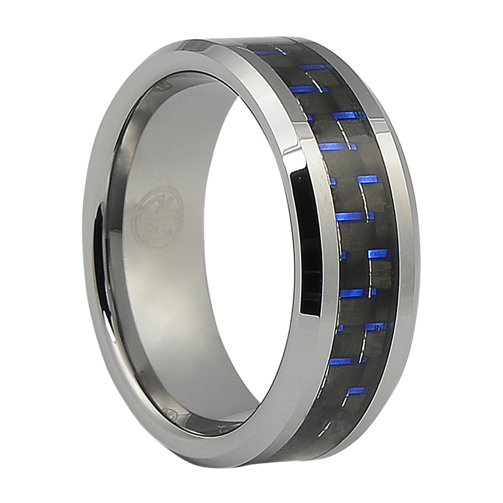 Carbon Fibre Tungsten Ring with Blue Highlights