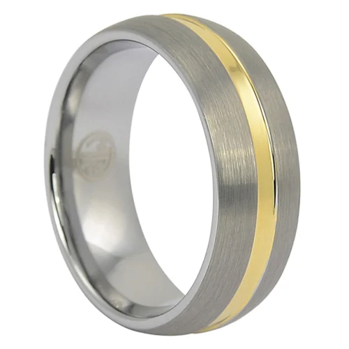 Elegant Brushed Tungsten Dome Band with Gold Inlay