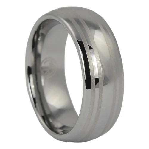 Wide Dome Men's Tungsten Ring with Dual Brushed Accents