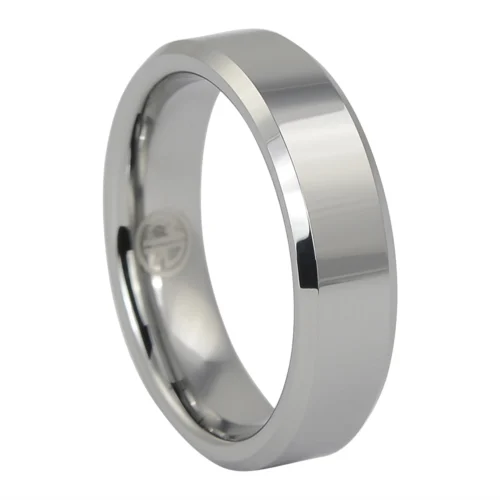 Timeless Durability High Polished Flat Tungsten Wedding Band with Beveled Edge