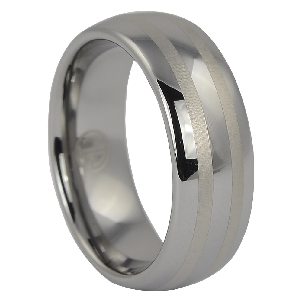 FTR 057 Dome Polished Tungsten Ring with Brushed Center Line Accents
