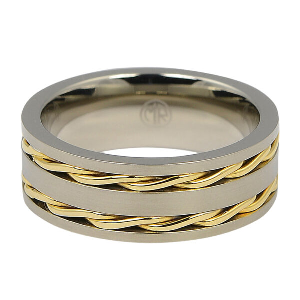 ITR-100-Wide Titanium Wedding Band with Gold Chain Inlay-2 itr-100-wide-titanium-wedding-band-with-gold-chain-inlay-2