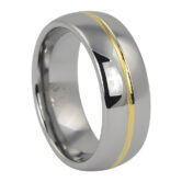 FTR 058 Polished Dome Tungsten Ring with Gold Center Line