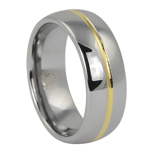 Highly Polished Tungsten Ring with Gold Centerline