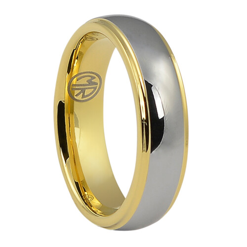 FTR 060 Polished Tungsten Ring with Gold Step Edge 1
