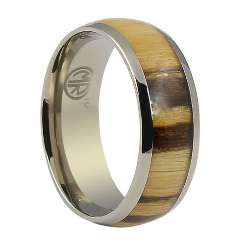 Titanium 8mm Dome Mens Ring with Hawaiian Koa Wood Centerpiece