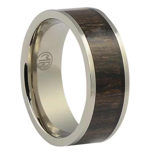 Titanium 8mm Mens Ring with Dark Hawaiian Koa Wood Centerpiece
