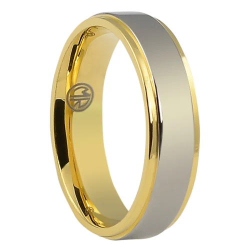 Satin Titanium 6mm Men’s Ring with Polished Gold Edge