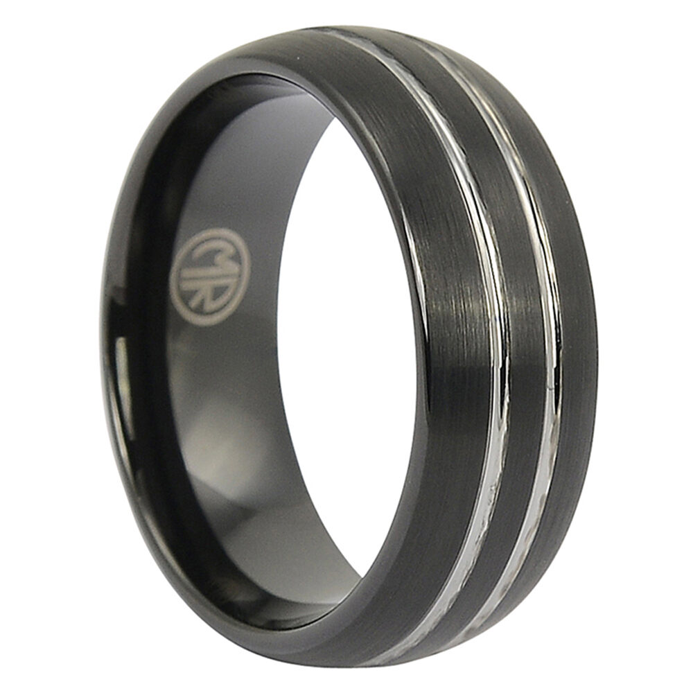FTR 062 Black Brushed Tungsten Ring With Twin Grooves