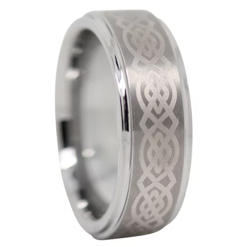 Tungsten Carbide Ring with Polished Celtic Design and Satin Finish