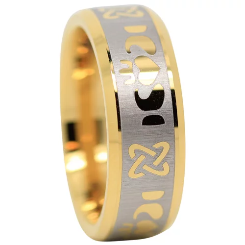 Gold Plated Tungsten Carbide Ring with Traditional Irish Claddagh Design