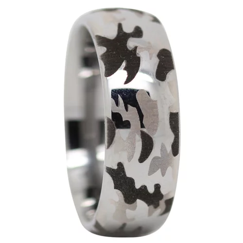 Polished Rounded Finish Tungsten Ring with Etched Camo Design