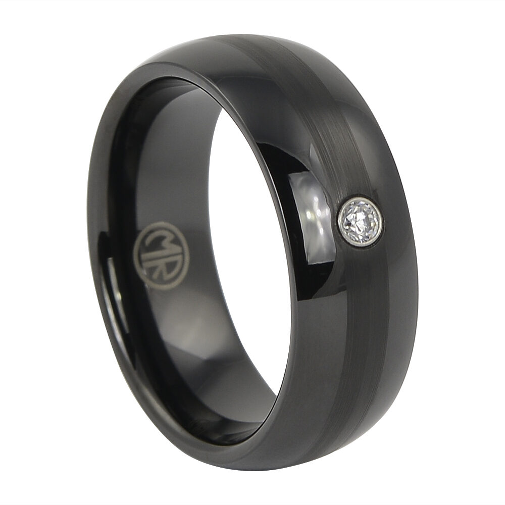 FTR 073 Black Tungsten Ring With Single Stone