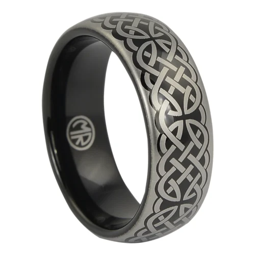 Bold Inner Black Tungsten Ring with Celtic Design