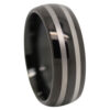 Stand Out Black Polished Tungsten Ring with Twin Natural Stripes