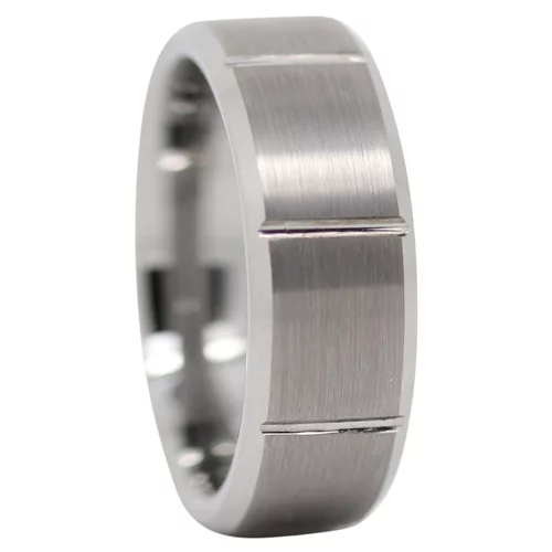 Brushed Tungsten Men's Wedding Ring with Polished Horizontal Grooves