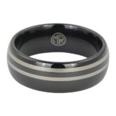 FTR 081 Black Tungsten Mens Ring With Twin Offset Stripes 2