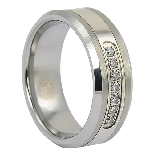 Mens Tungsten Ring with Inset Simulated Diamond