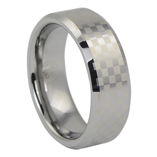 Mens Chequered Tungsten Ring