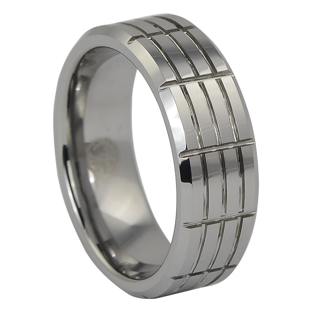 FTR 085 Mens Grooved Tungsten Ring