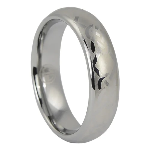 Slim Rounded Tungsten Ring with Celtic Design