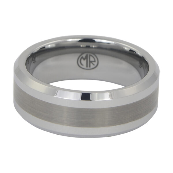 Mens Tungsten Wedding Ring With Brushed Centreline Mens Tungsten Wedding Ring With Brushed Centreline
